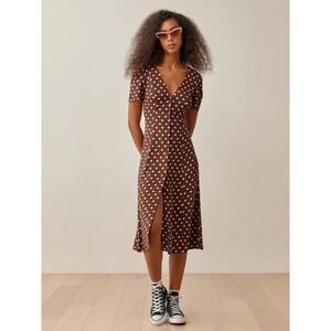 Reformation Brown Polka Dot Dress